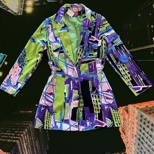 90’s Vibrant Abstract Women's Pea Coat - Double Lined! S